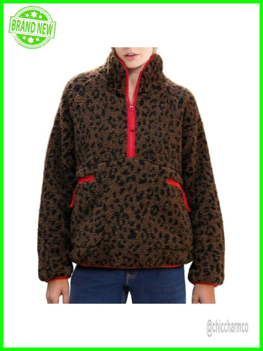 Fuzzy Half Zip Fleece Jacket Sherpa Pullover Sweatshirt Warm Winter Outerwear